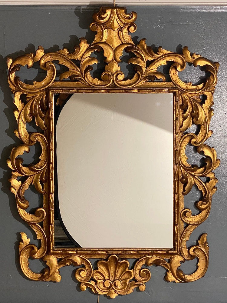 Pair of Rococo Style Frame Wall or Console Mirrors, Carved Gilded Wood Surrounds