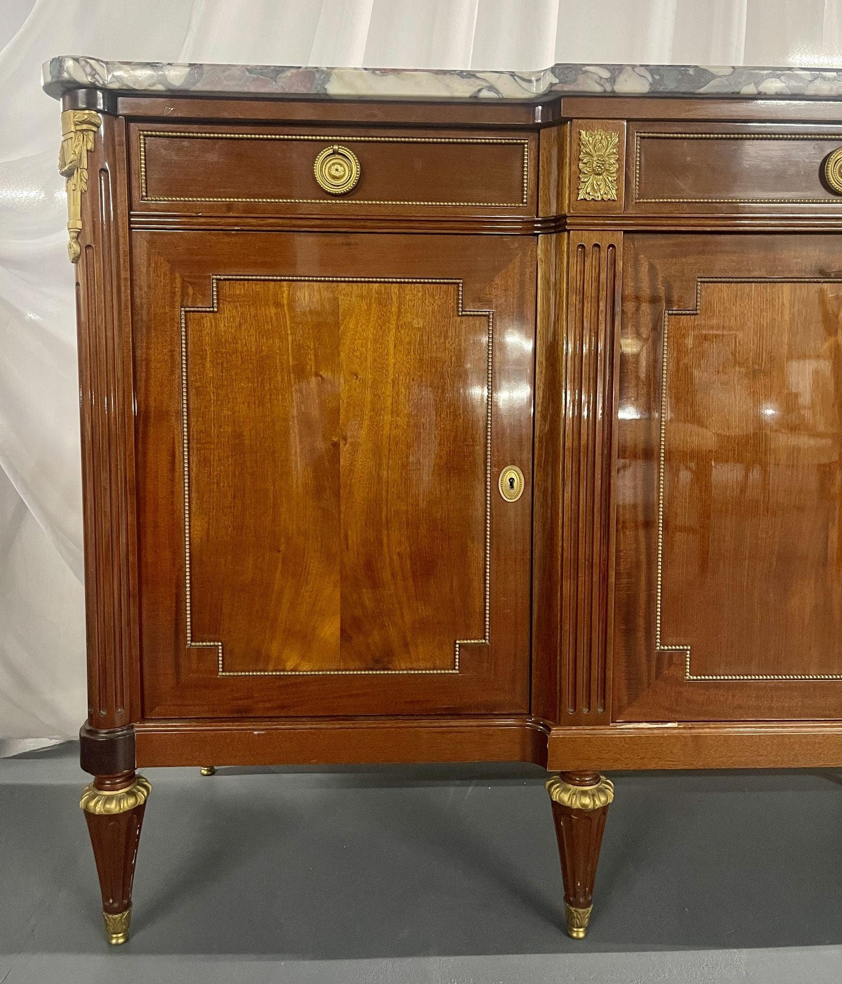 Maison Jansen Louis XVI Style Sideboard, Cabinet, Credenza, Bronze, Marble Top