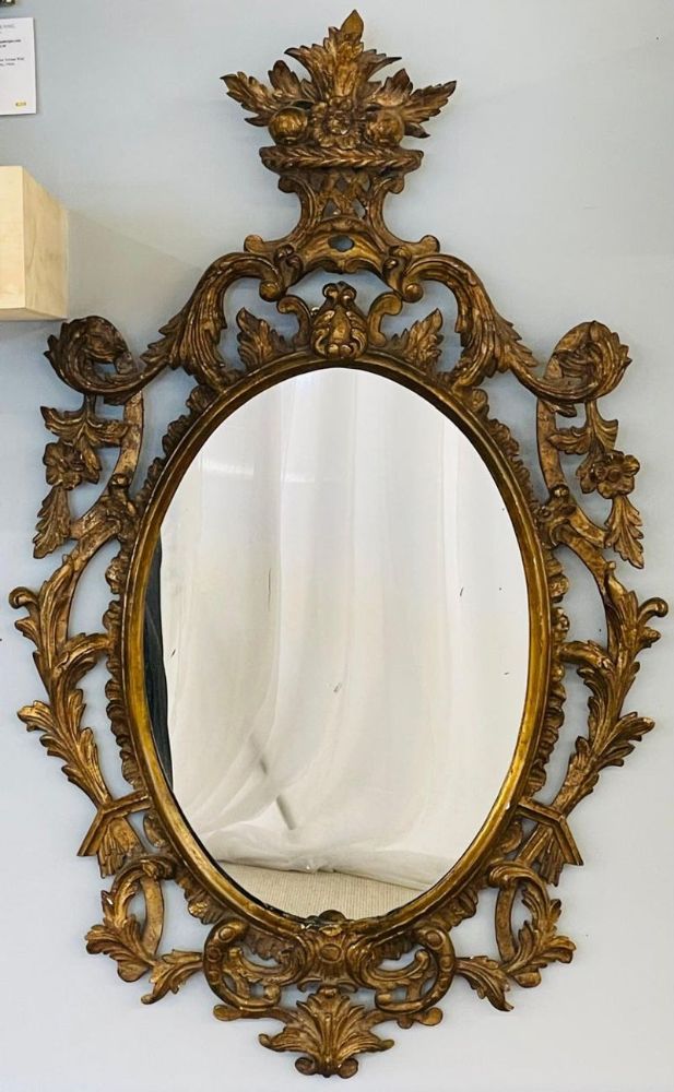 Single Giltwood Italian Floral Motif Mirror, Wall / Console / Pier, Italy, 1960s