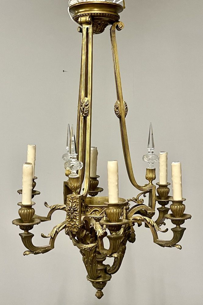 Louis XVI 19th Century Dore Bronze Chandelier, Six Light, Estate Item