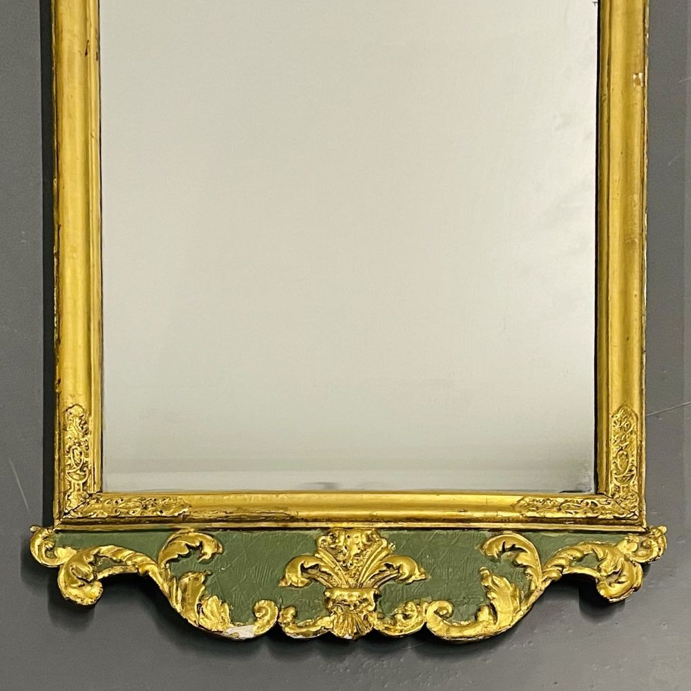 Antique Hollywood Regency Wall/Console Mirror, Parcel Gilt and Paint Decorated