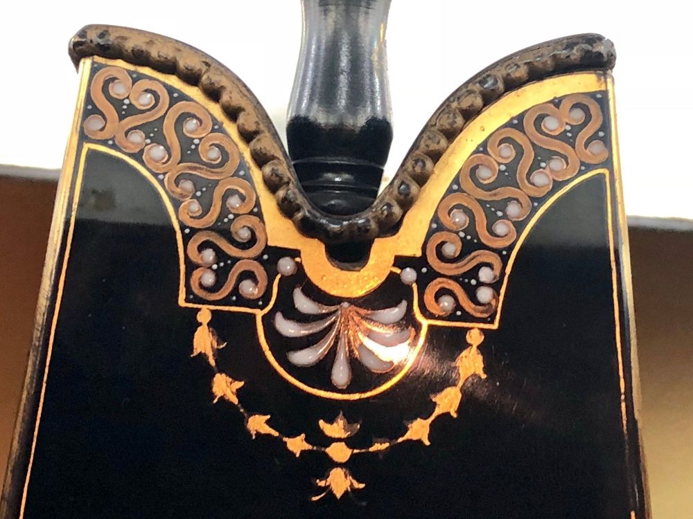 Pair Exquisite Opaline and Paint Decorated Table Lamps W/ Opposing Dancing Lady