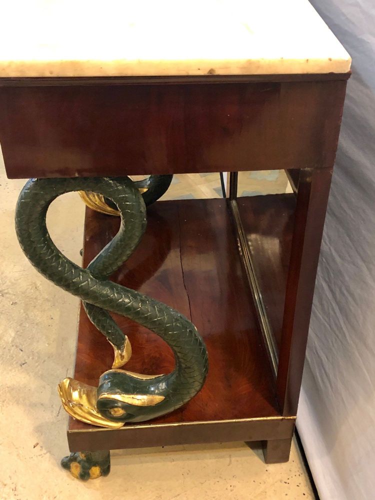 19th Century Empire Serpent Paint & Gilt Decorated Mirrored Back Pier or Cons