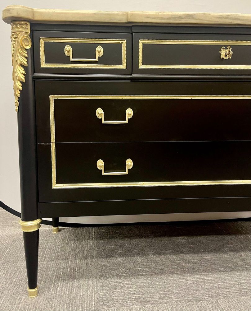 Jansen Louis XVI Style Bronze Mounted Commode with White Marble Top, 1940s