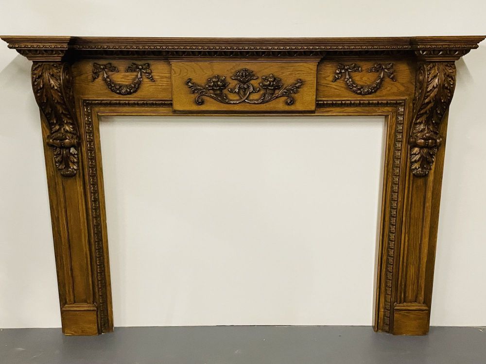 A Louis XVI Style Carved Mantle, Fireplace Surround, Solid Wood Carved, Oak