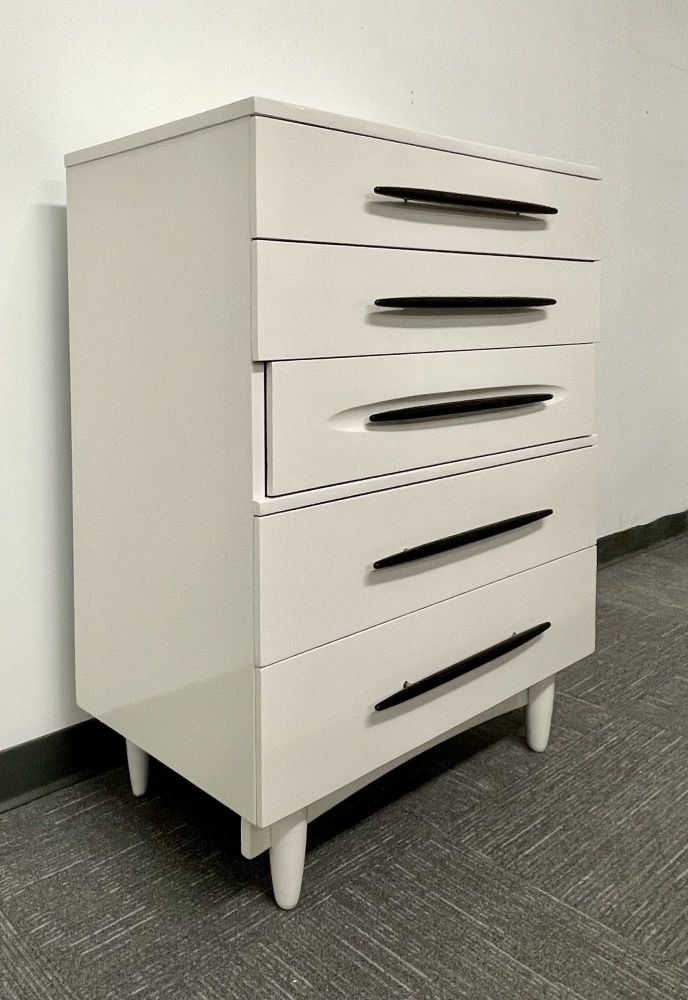 Mid Century Modern Chest, Dresser, White Lacquered, Custom Made
