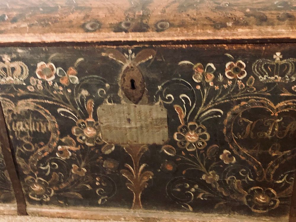 Original Painted Dowry Chest Trunk or Luggage, Dated 1840