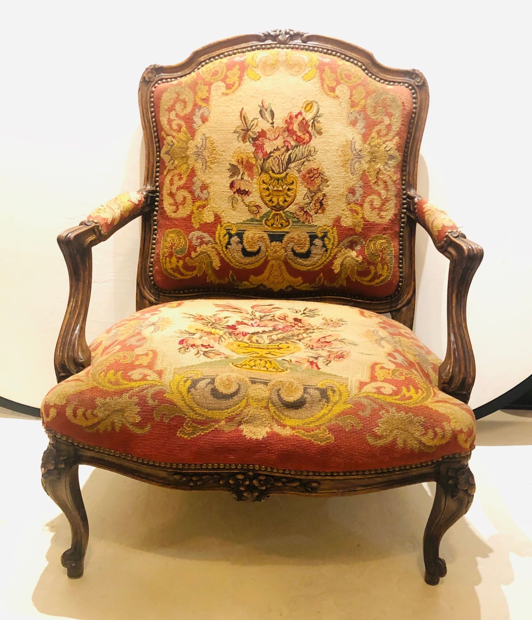 19th Century Louis XV Style Armchair Bergere Petite and Gros Point Upholstery