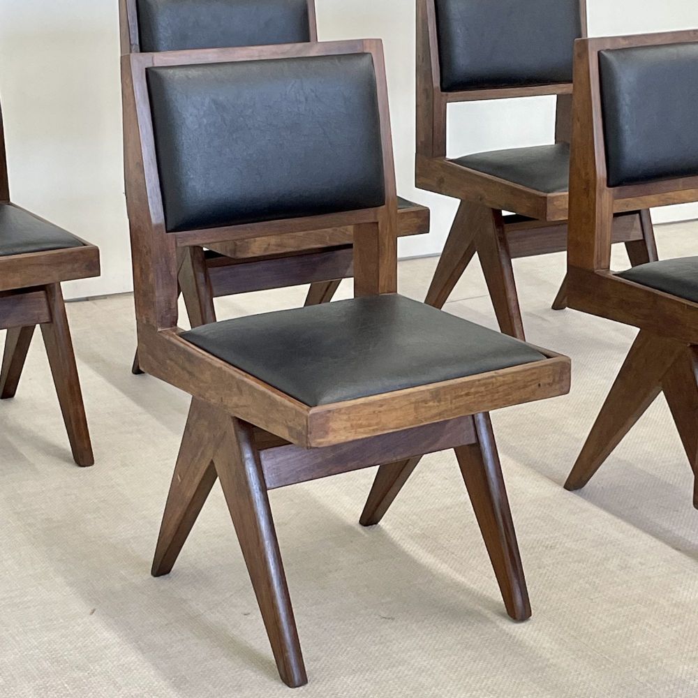 Pierre Jeanneret, French Mid-Century Modern, Six Armless Dining Chairs