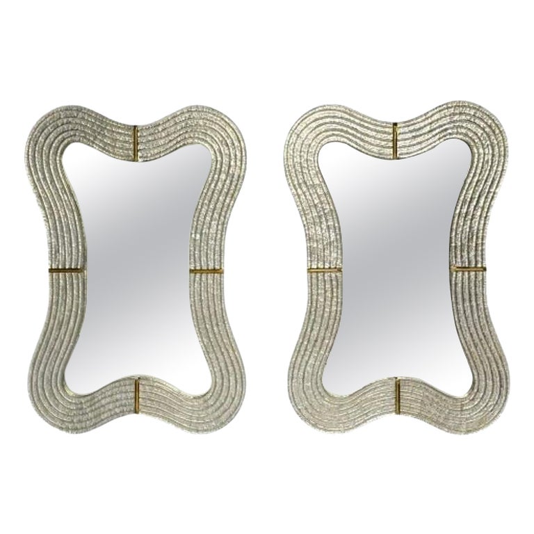 Contemporary, Modern Italian Wall Mirrors, Murano Glass, Silver Leaf, Brass