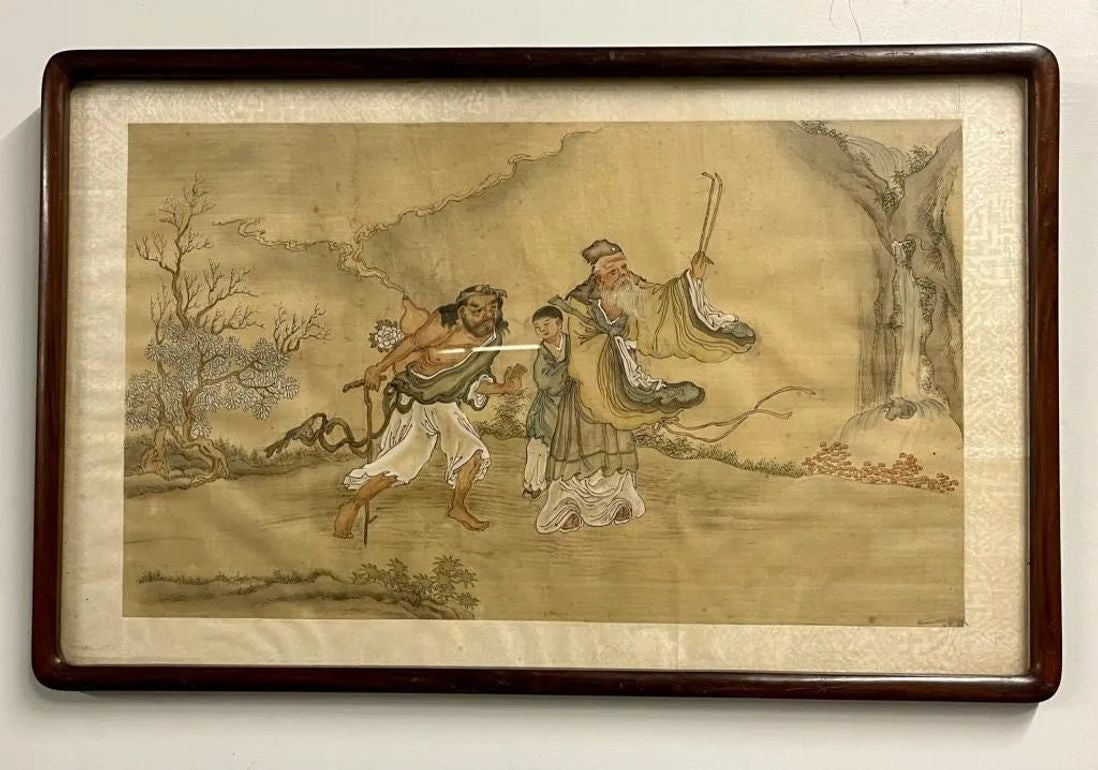 Set of Four Chinese Paintings in Rosewood Frames, Signed, 19th Century