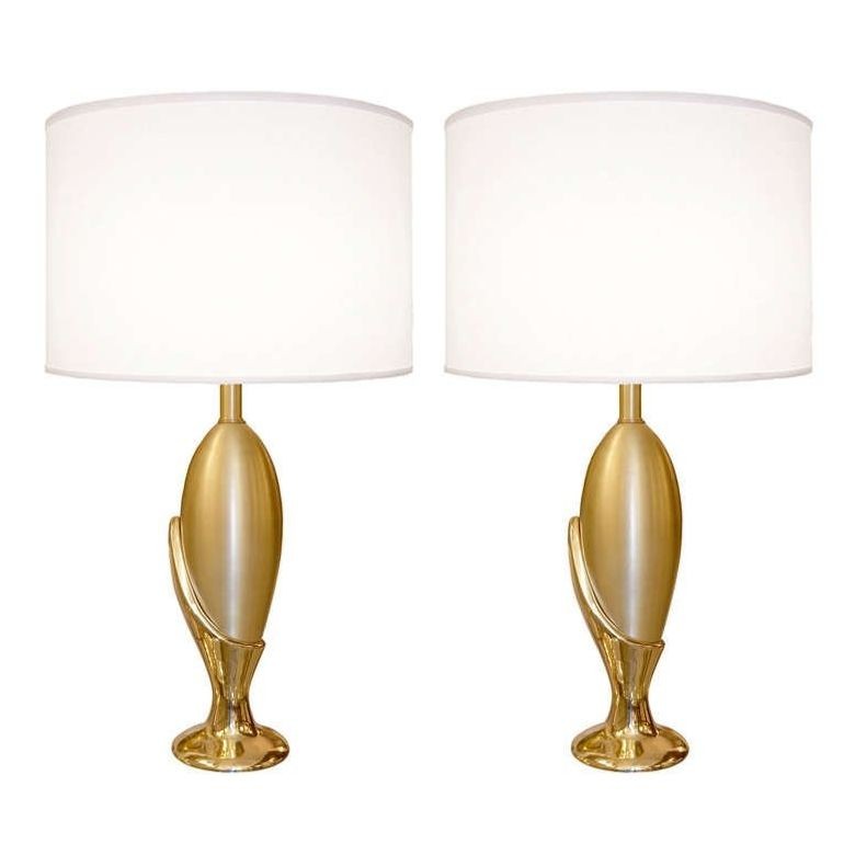 Pair of French Mid-Century Modern Sculptural Bronze Table / Desk Lamps