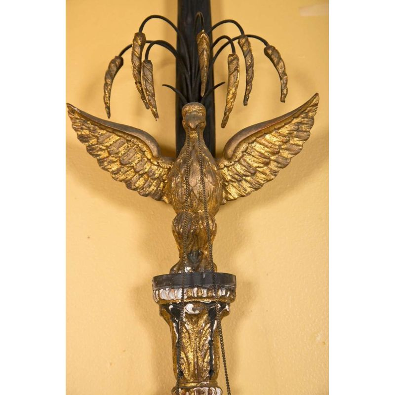 Pair of Two Light Louis XVI Style Eagle Carved Gilt Wall Sconces