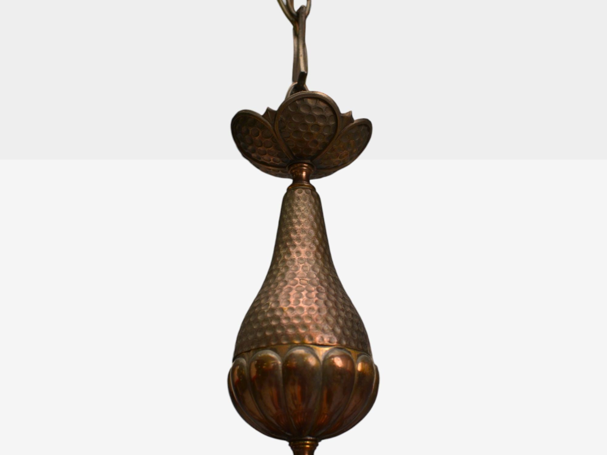 Baroque, Hammered Brass, Bronze, Fabric, Pendant Light, 1950s