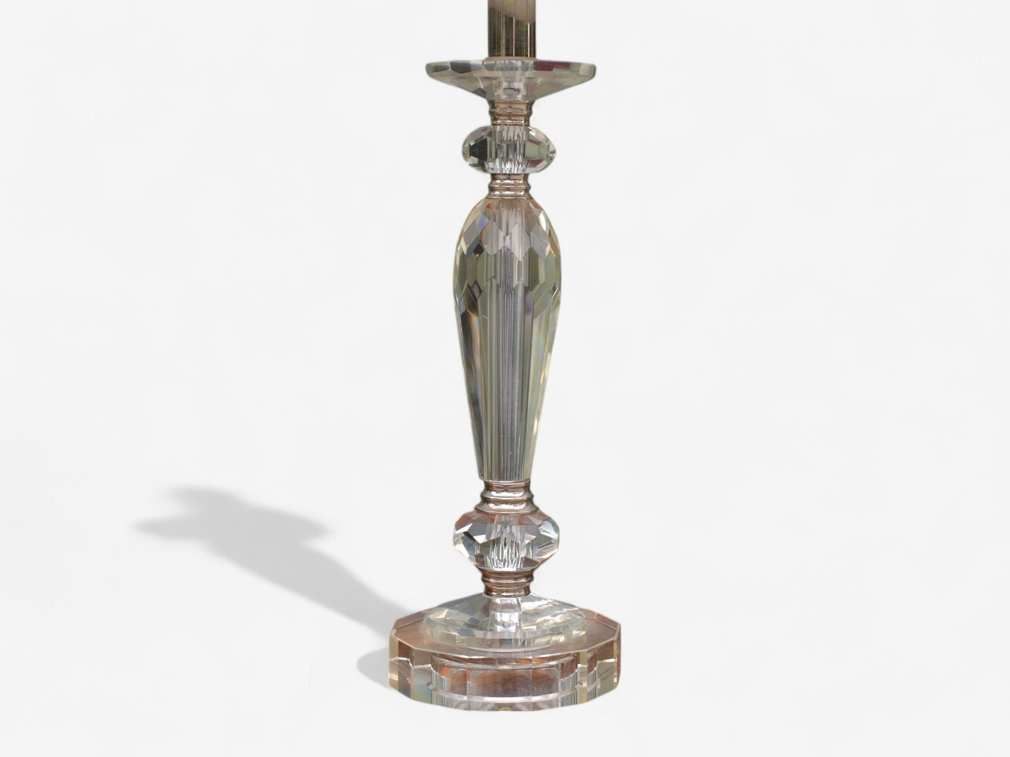 Hollywood Regency Style, Cut Crystal, Fabric, Small Table Lamps, USA, 1970s