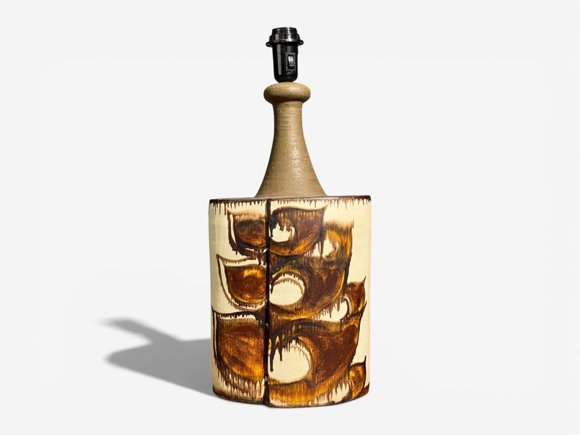 BJ Keramik, Large Table Lamp, Brown Stoneware, Denmark, 1960's