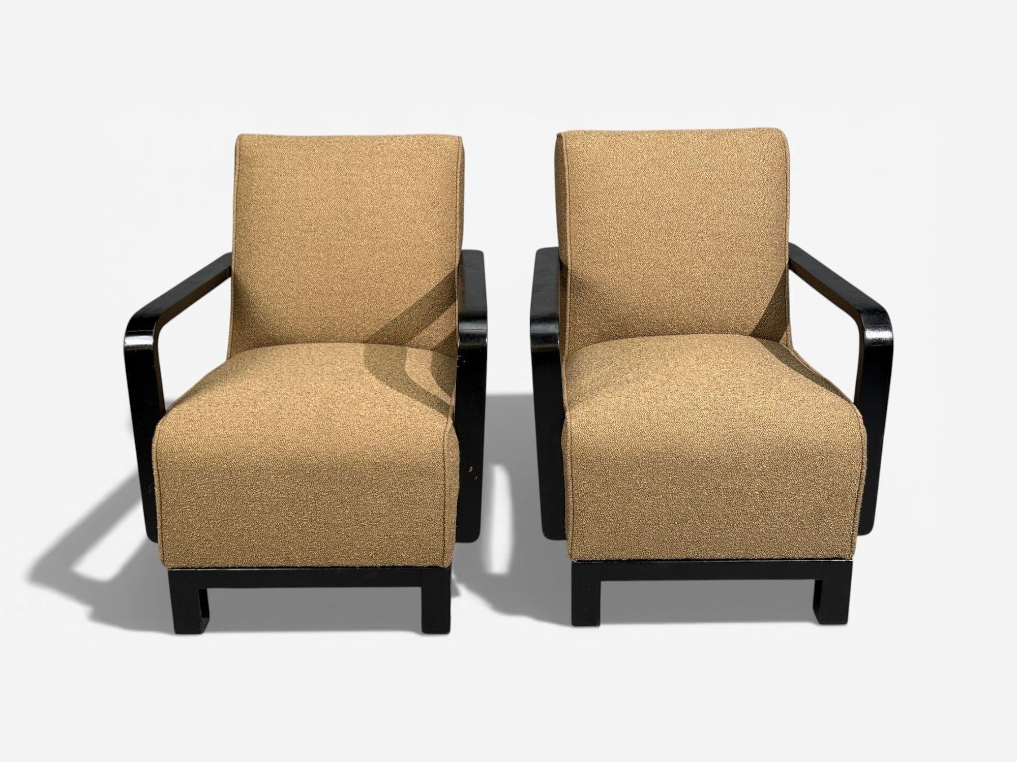 Swedish Art Deco, Lounge Chairs, Ebonized Bentwood, Boucle, Sweden, 1940s