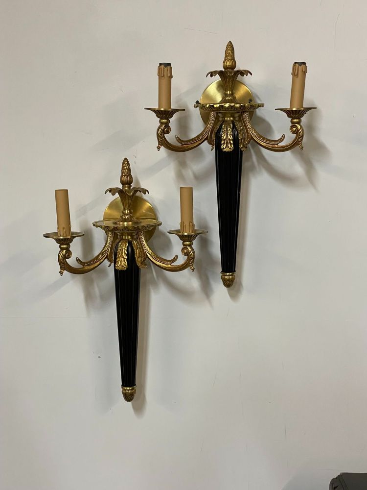 Pair of Louis XVI French Style Wall Sconces, Maison Bagues, Hollywood Regency