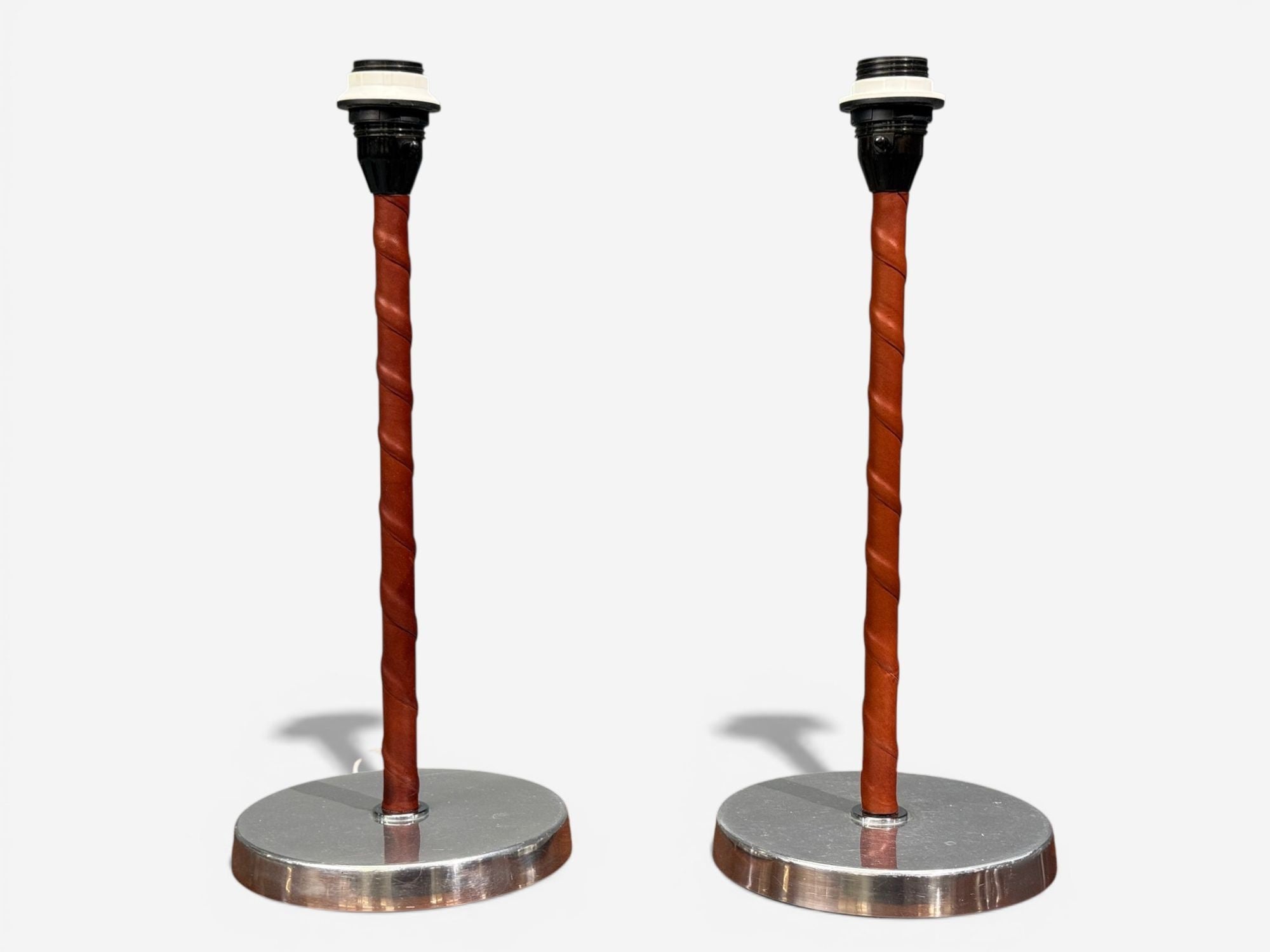 Bergboms, Table Lamps, Leather, Nickel Plated, Sweden, 1960s