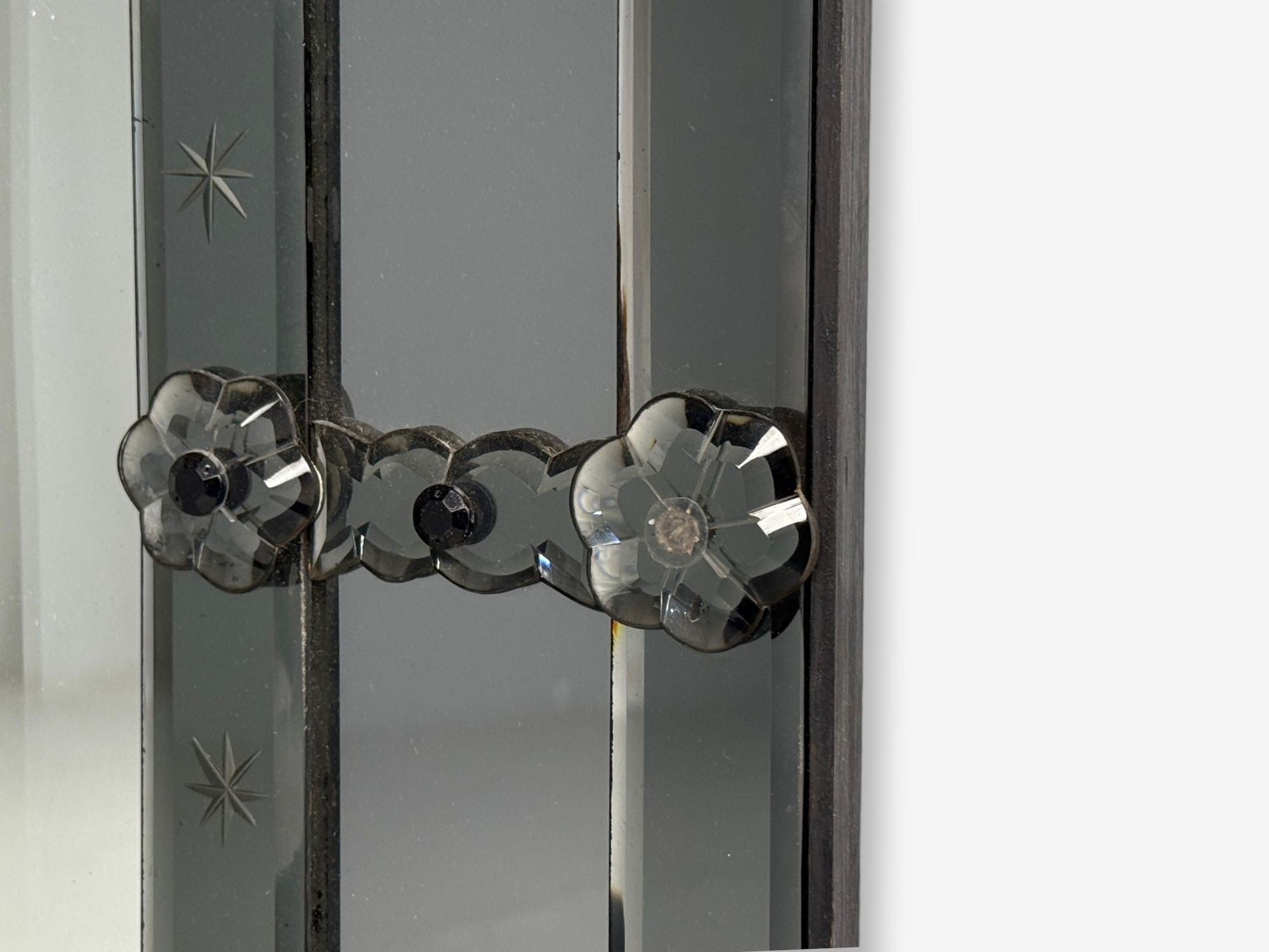 American Modern, Etched Glass, Grey Shadowbox Mirror, USA, 1980s