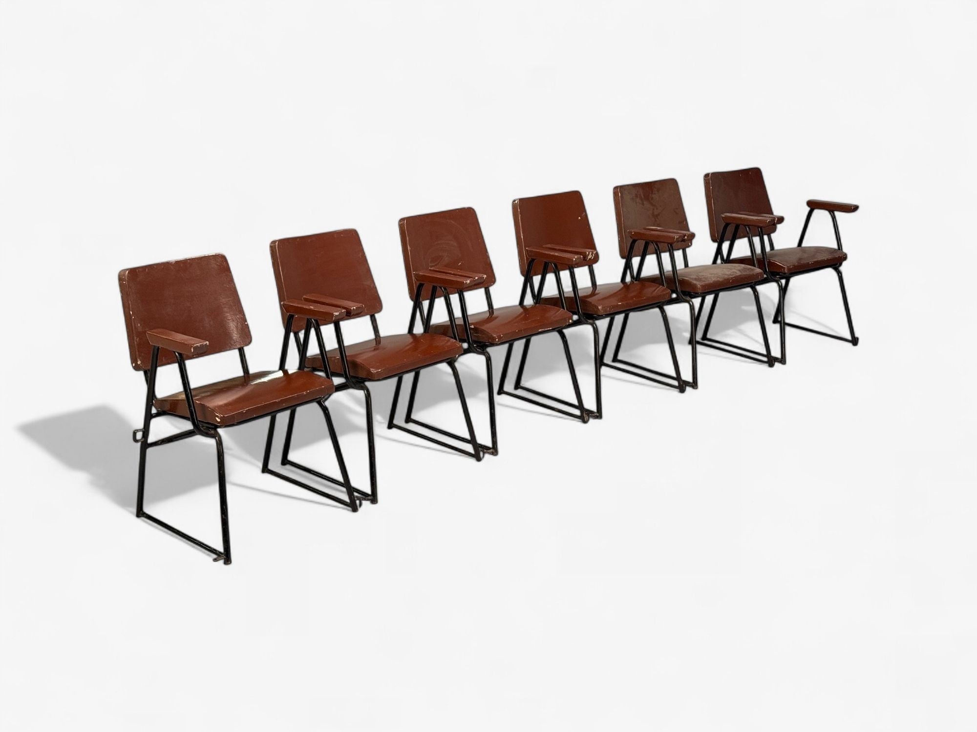 Studio BBPR, Lacquered Iron, Wood, Twelve Armchairs, Italy, 1960s
