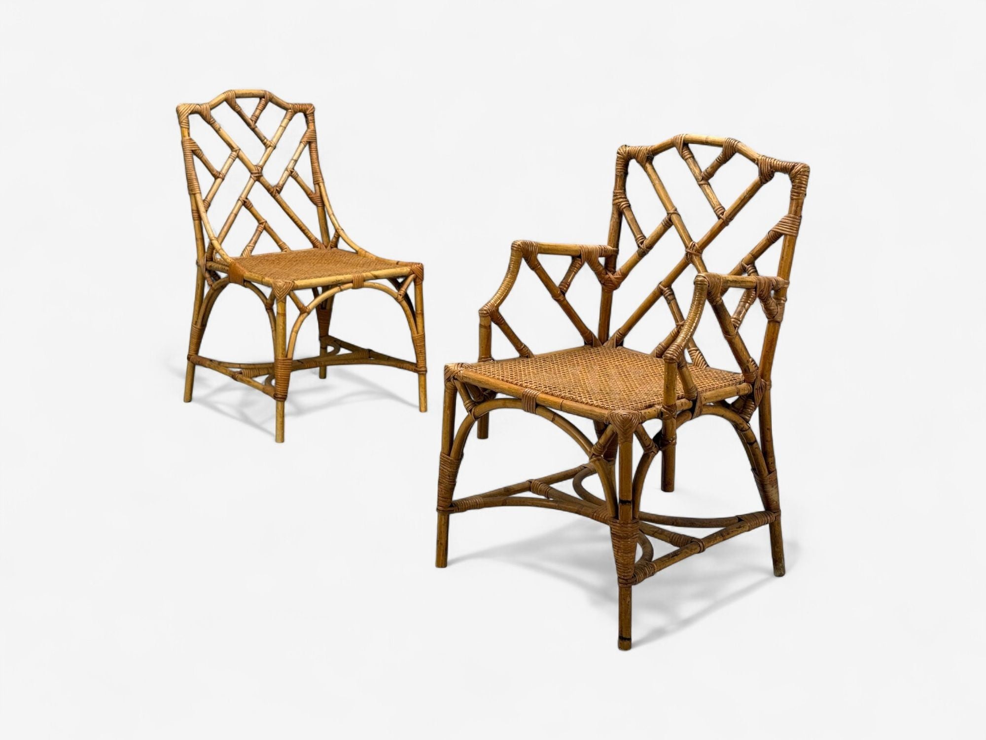Dal Vera, Italian Modern, Bamboo, Cane, Six Dining Chairs, Italy, 1950s