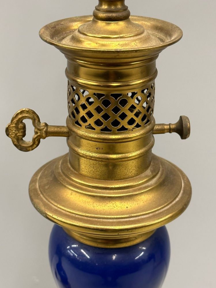 Vintage Pair of Cobalt Blue Warren Kessler Porcelain Table Lamps, Brass, Labeled
