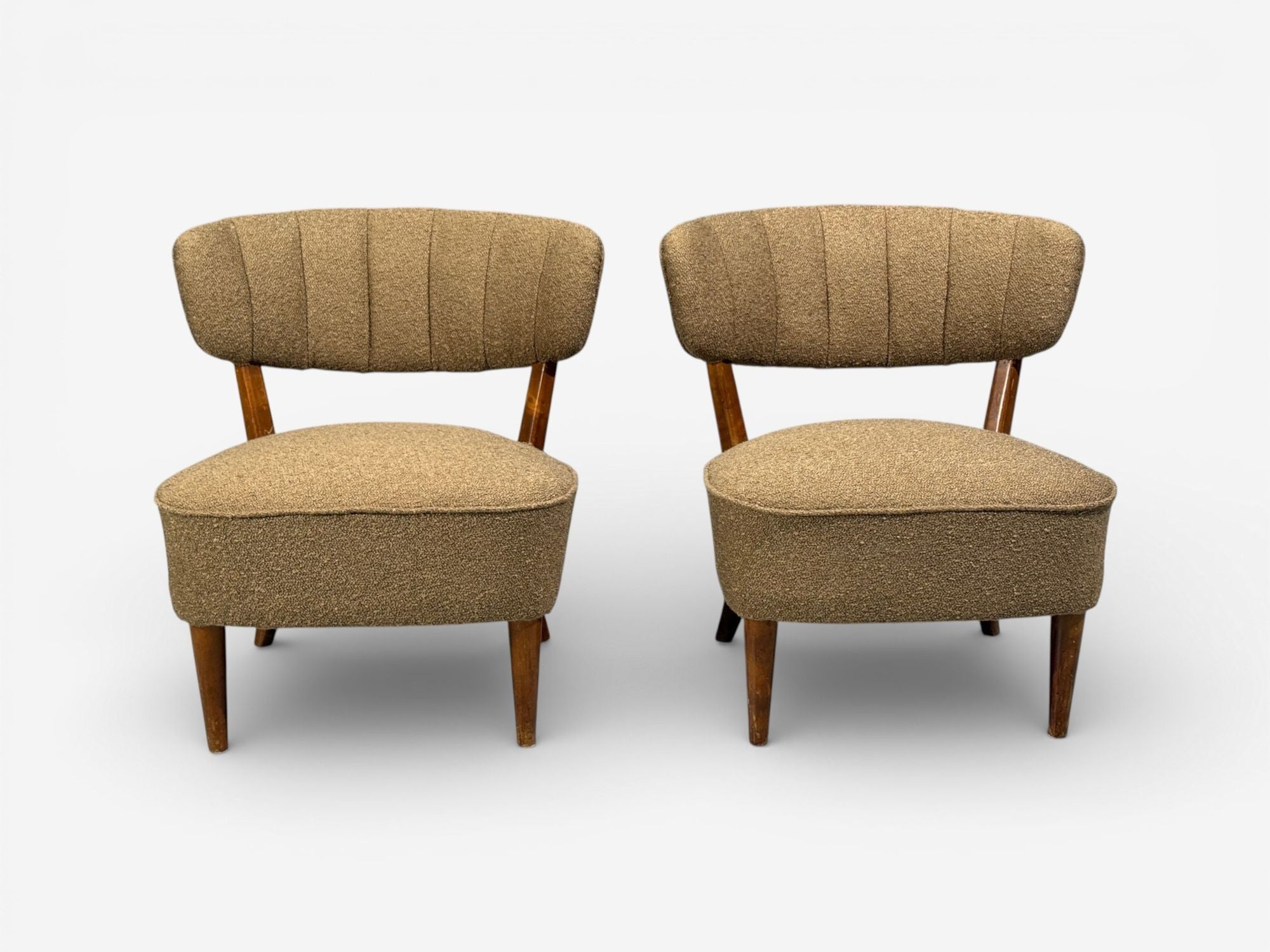 Lisa Johansson-Pape, Lounge Chairs, Brown Boucle, Wood, Finland, 1940s
