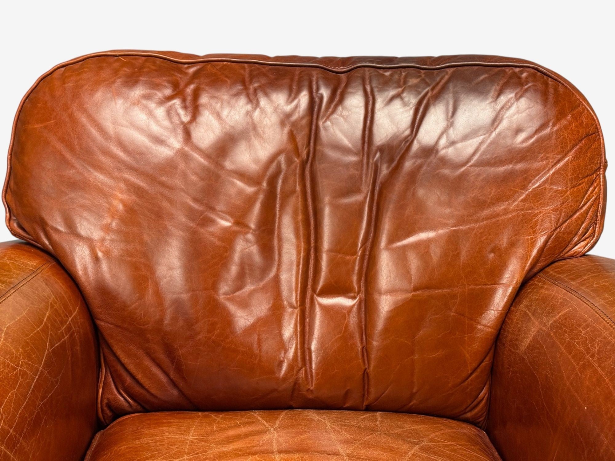 American Modern, Distressed Leather, Club Chair and Ottoman, USA, 1990s