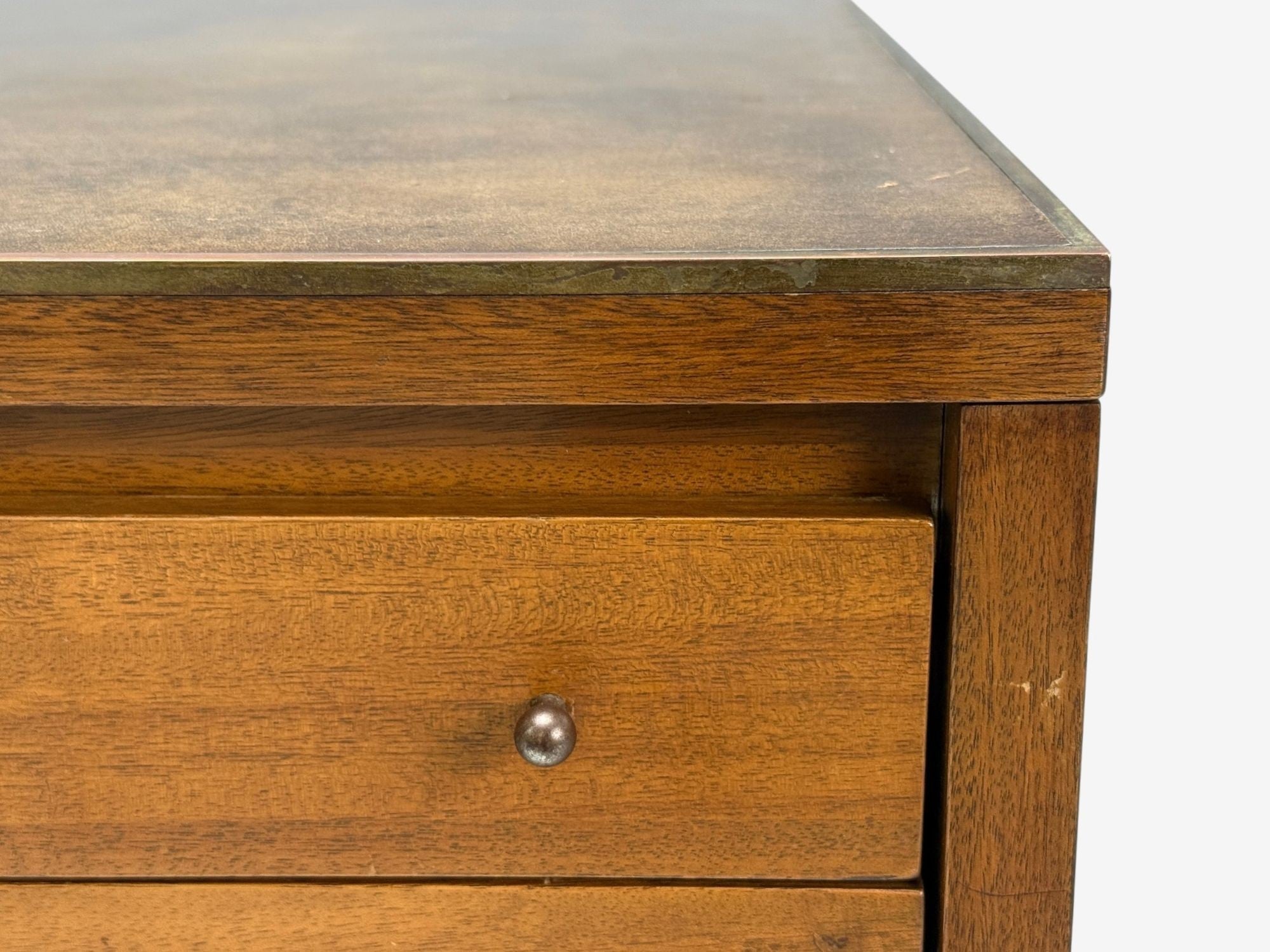 Paul McCobb, Leather, Cane, Brass, Side Table, USA, 1950s