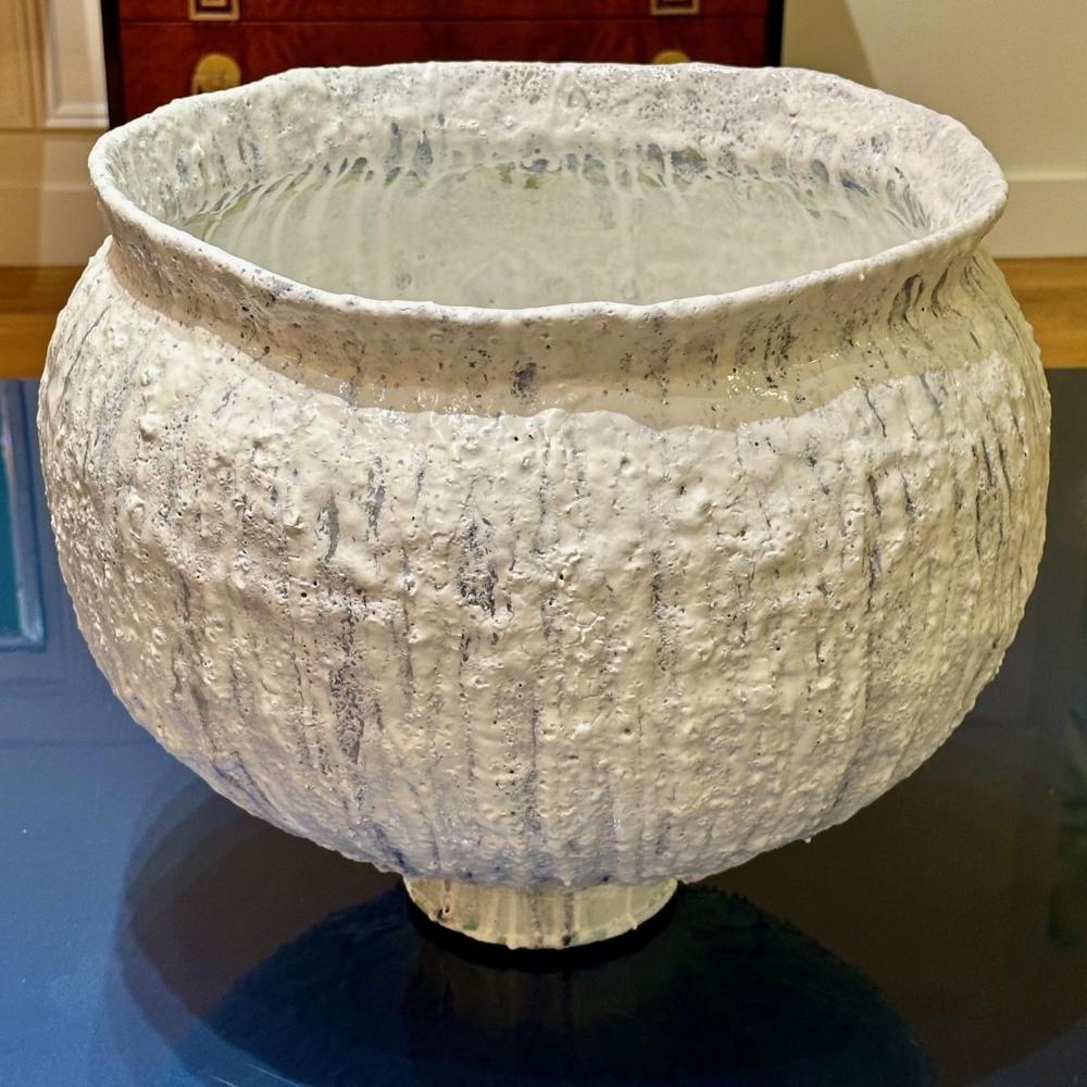 Jon Tierney, Contemporary, Large Modern Moon Jar, Glazed Ceramic, White and Blue