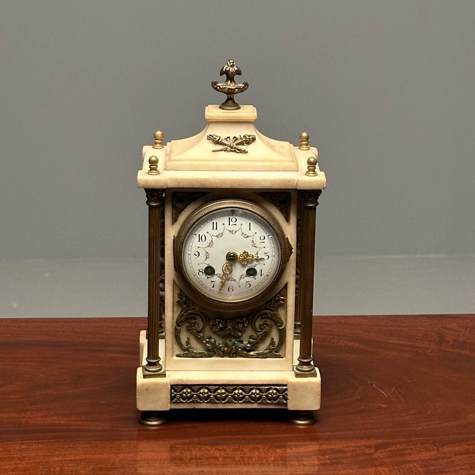 19th Cent Marble and Bronze French Mantle, Bracket or Table Clock, Signed France