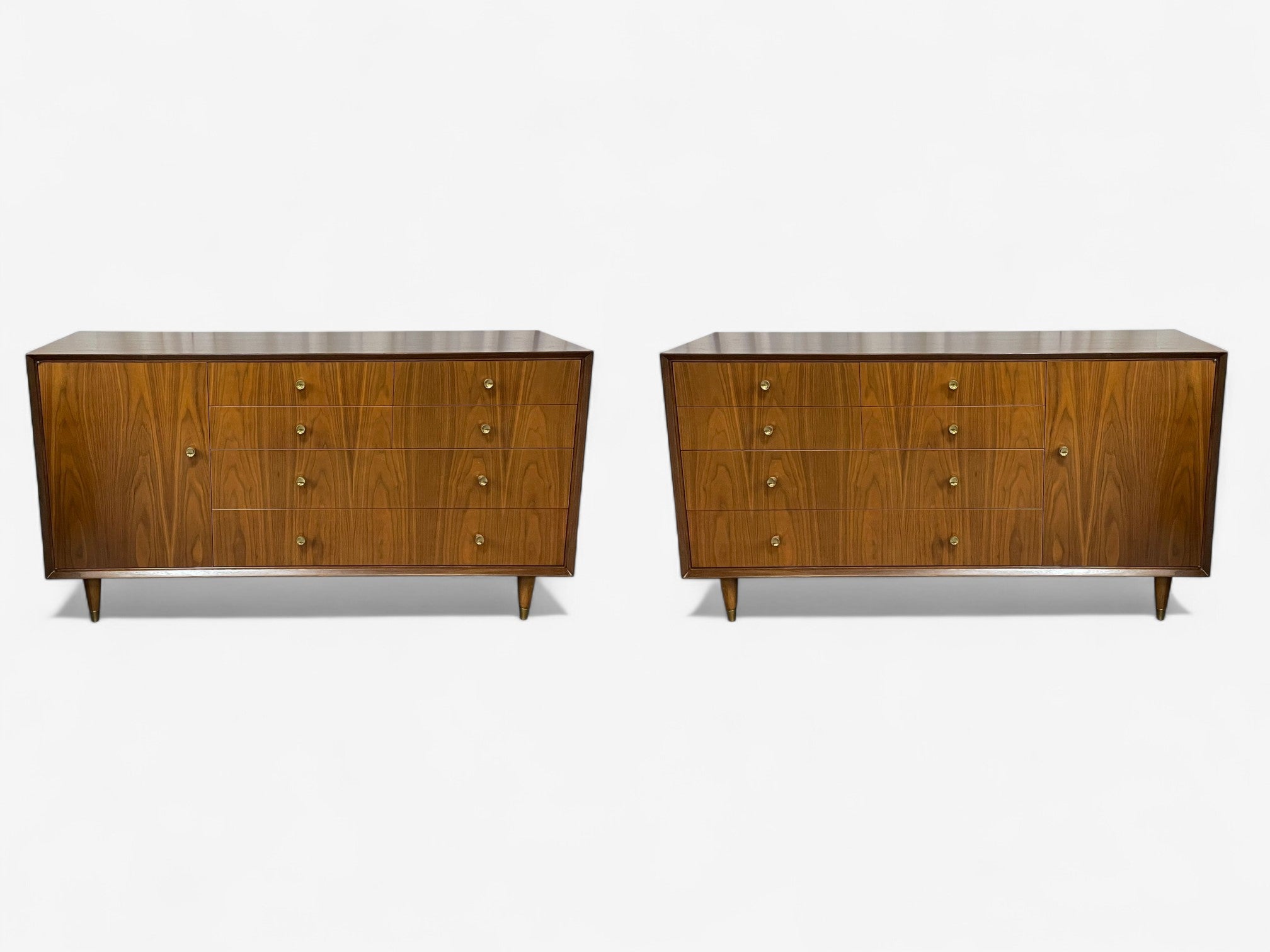 American Modern, Brass, Walnut, Opposing Dressers, USA, 1950s