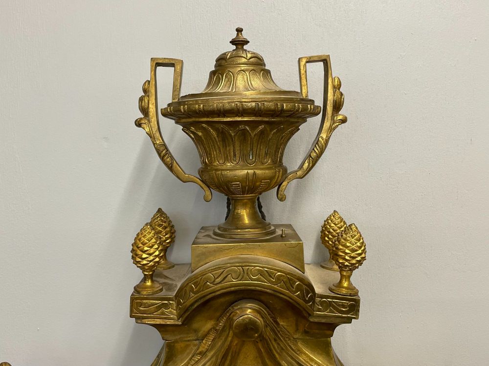 French 19th / 20th Century Bronze Cartel Clock, Figural, Dore,