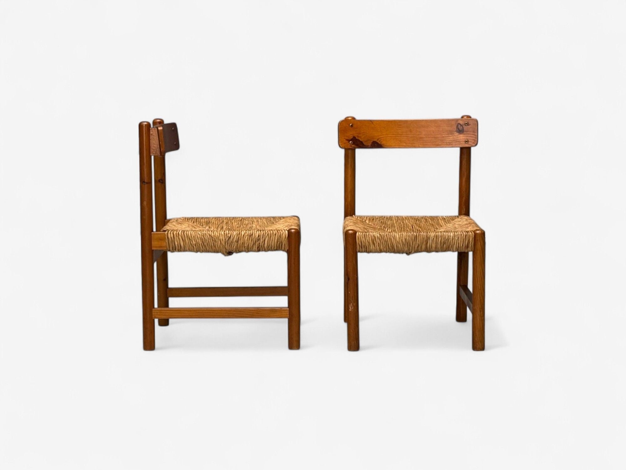 French Modern, Ash, Straw, Occasional Chairs, France, 1960s