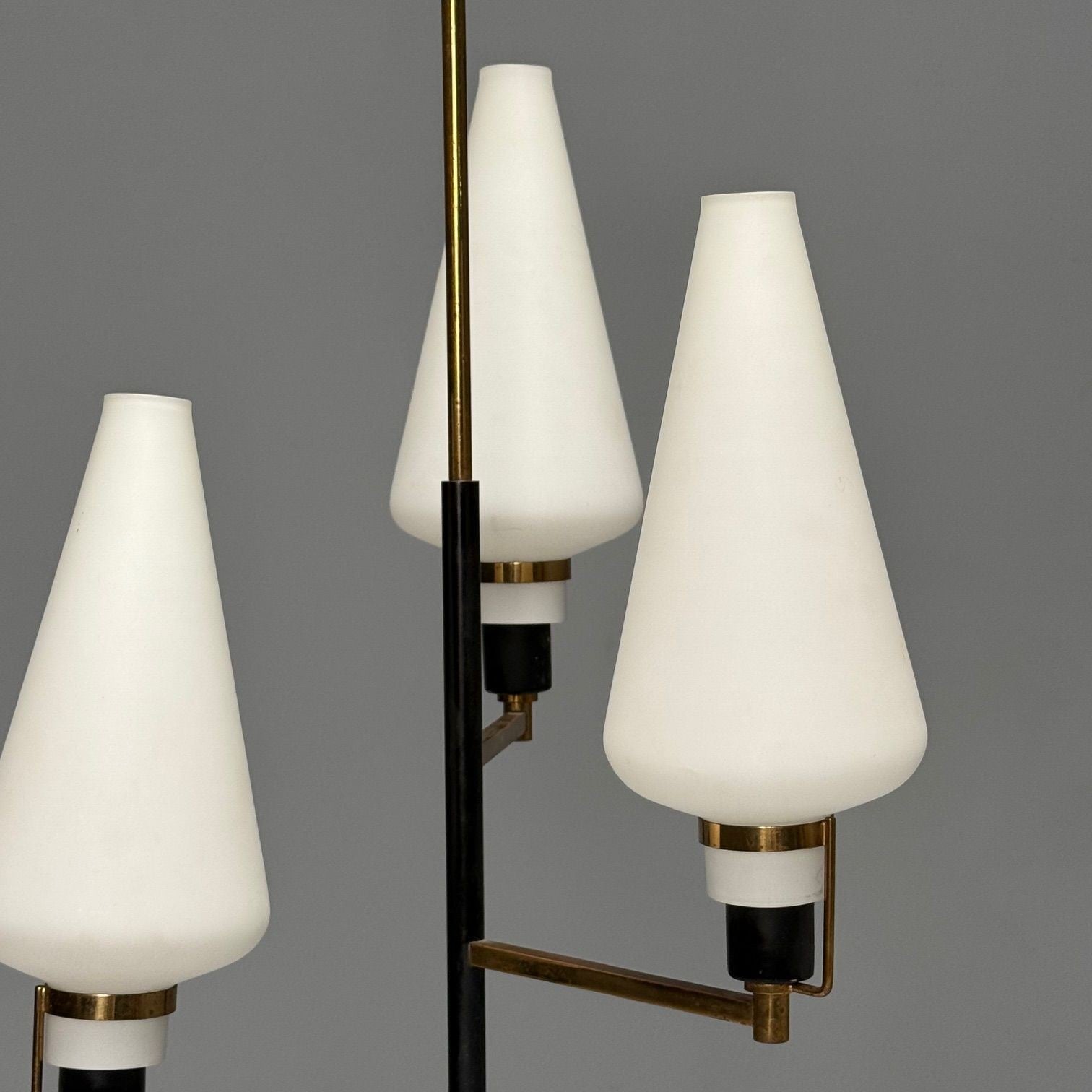 Italian Mid-Century Modern, Ceiling Pendant, Brass, Opaline Glass, Italy, 1950s
