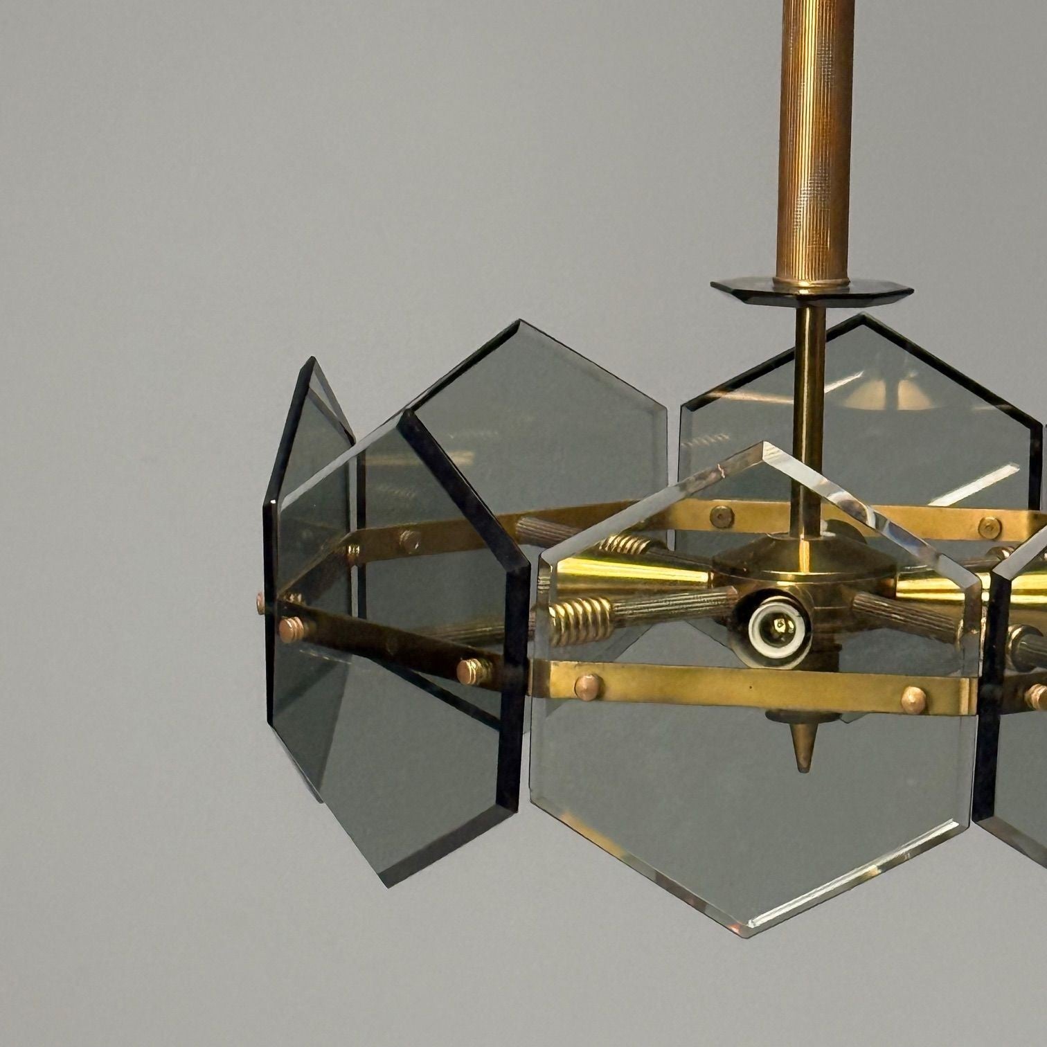Gino Paroldo, Fontana Arte, Italian Mid-Century Modern, Chandelier, Brass, Glass