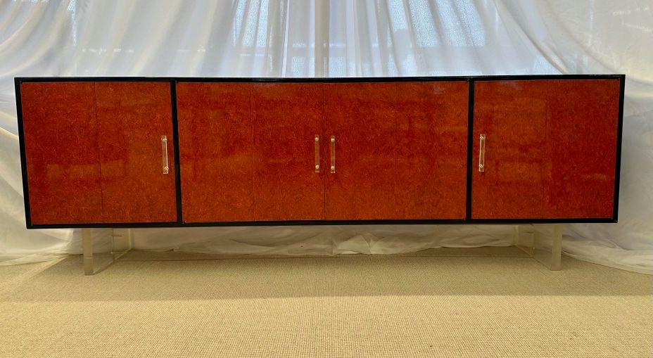 Mid-Century Modern Sideboard / Credenza, Kagan Style, Red Lacquered and Ebony