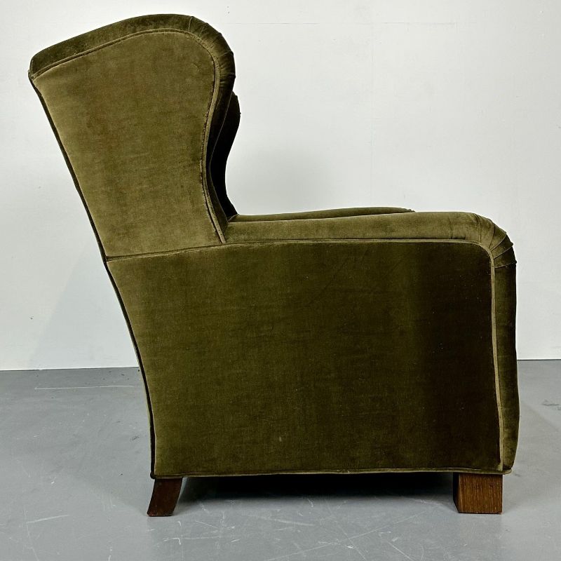 Danish Cabinetmaker Wingback / Lounge Chair, Scroll Arm, Flemming Lassen Style