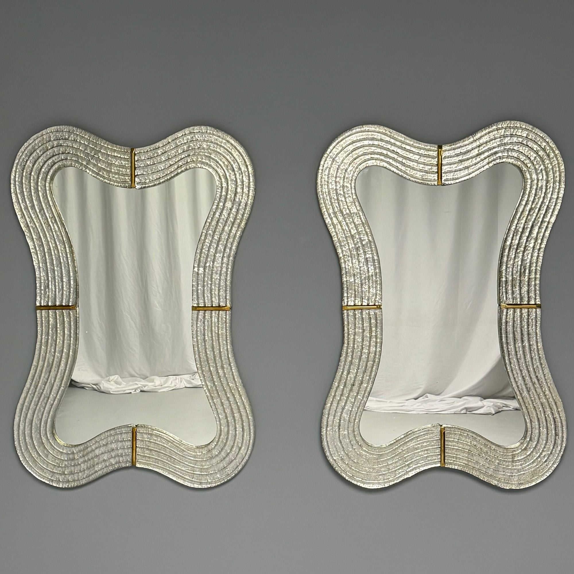 Contemporary, Modern Italian Wall Mirrors, Murano Glass, Silver Leaf, Brass