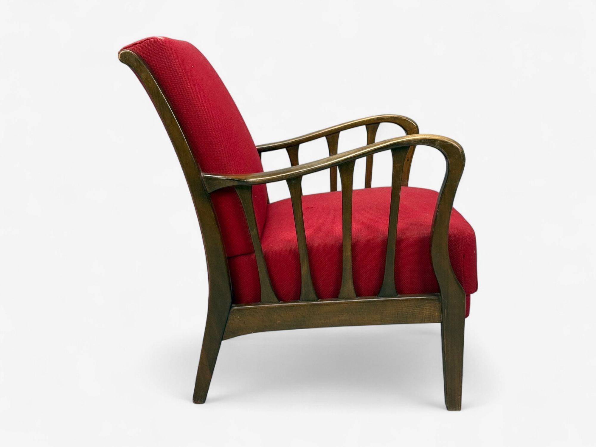 Josef Frank Attribution, Red Fabric, Wood, Denmark, 1950s