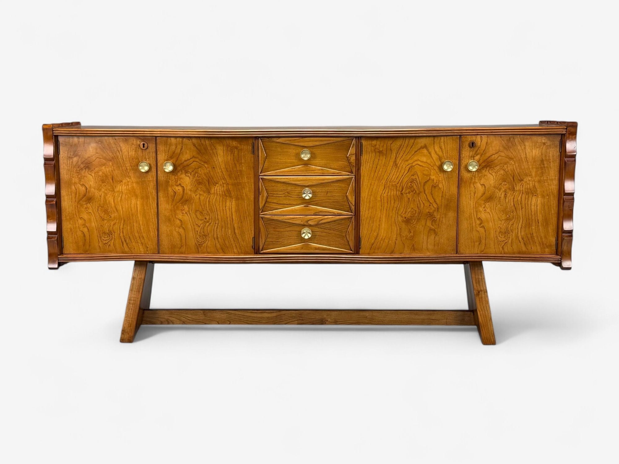 Paolo Buffa, Italian Modern, Cherrywood, Brass, Sideboard, Italy, 1950s