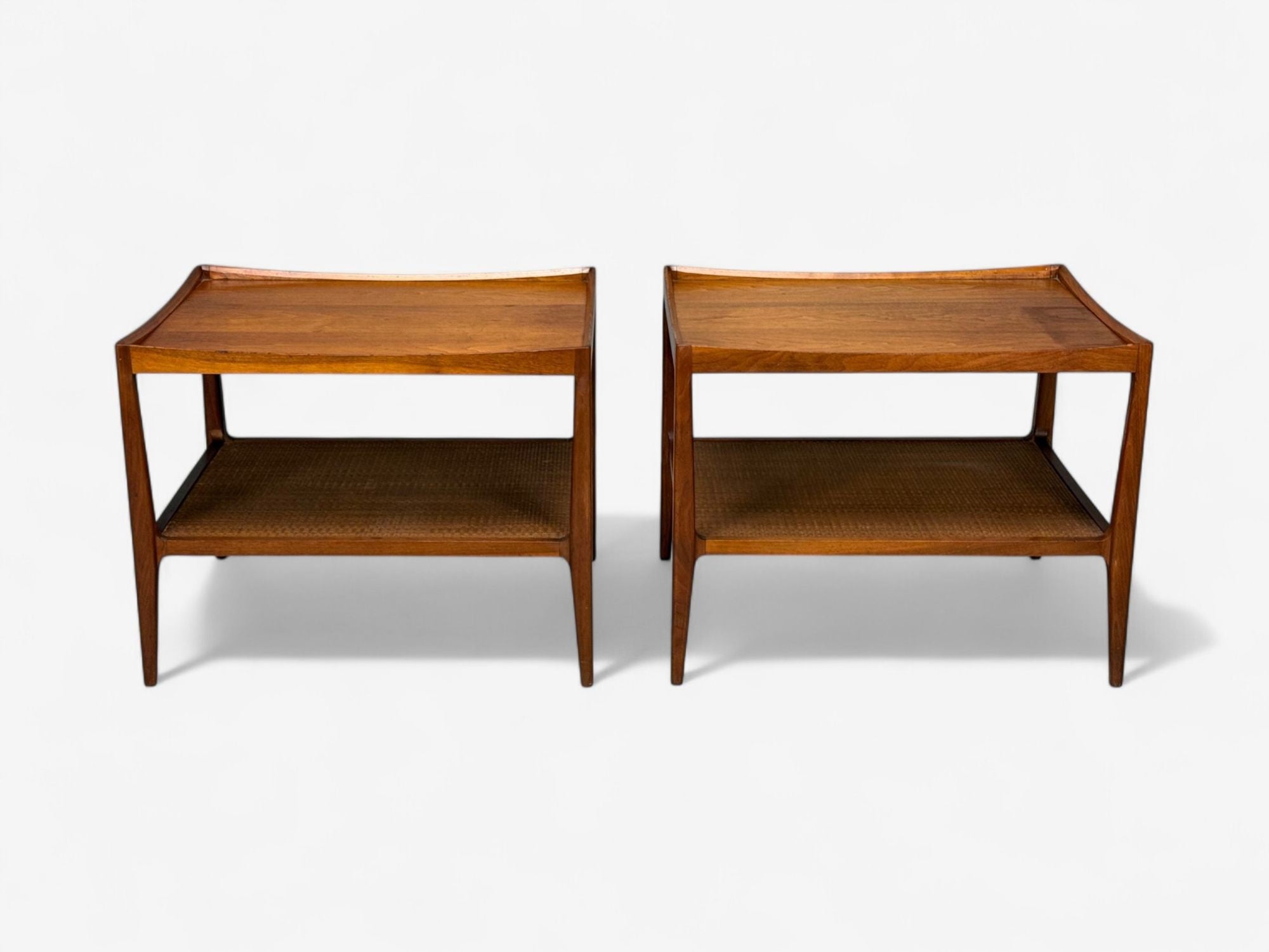 Heritage, American Modern, Walnut, Cane, End Tables, USA, 1960s
