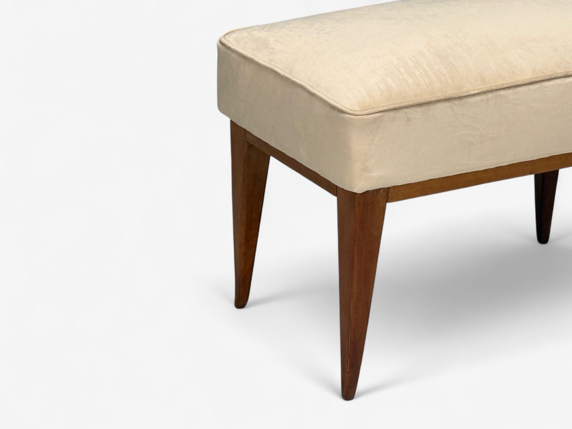 Guglielmo Pecorini, Stained Wood, Beige Velvet, Ottoman, Italy, 1950s
