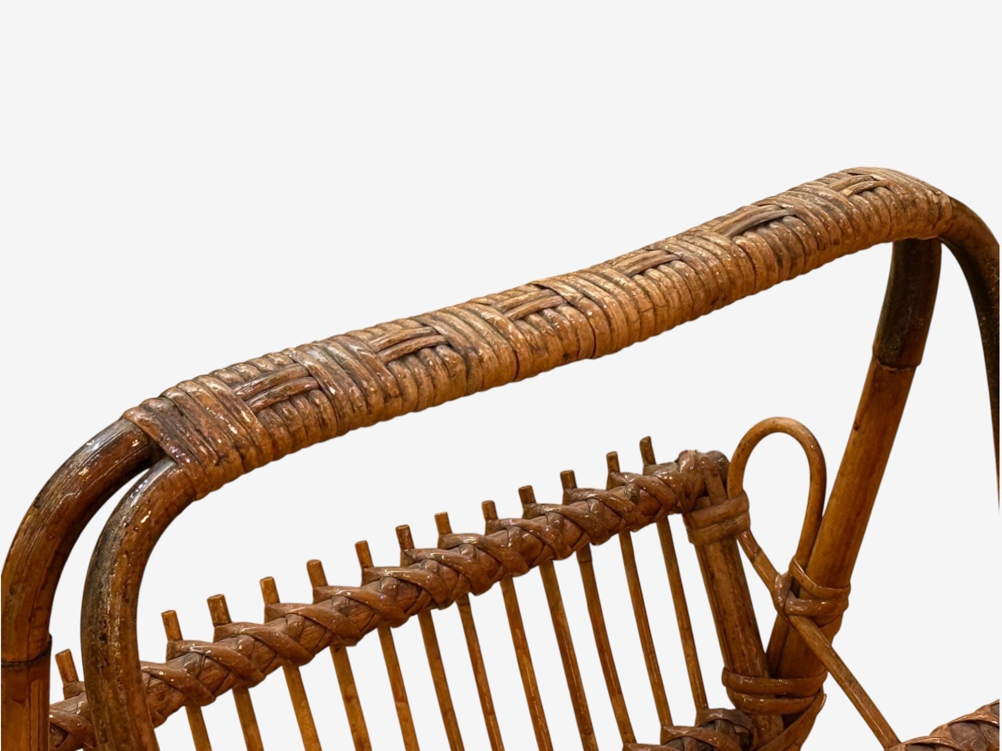 Italian Modern, Rattan, Bamboo, Cane, Magazine Rack, Italy, 1960s