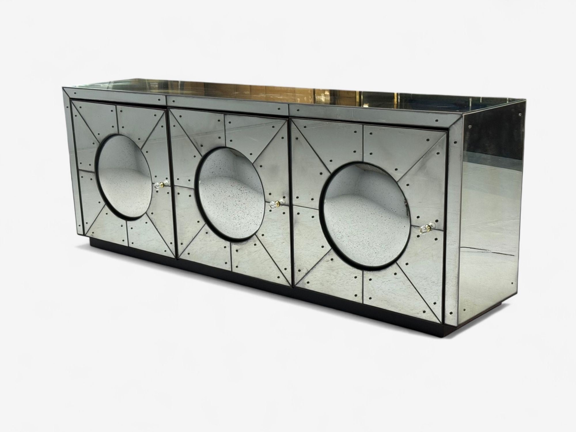 Art Deco Style, Painted Wood, Antique Glass, Mirrored Sideboard or Credenza