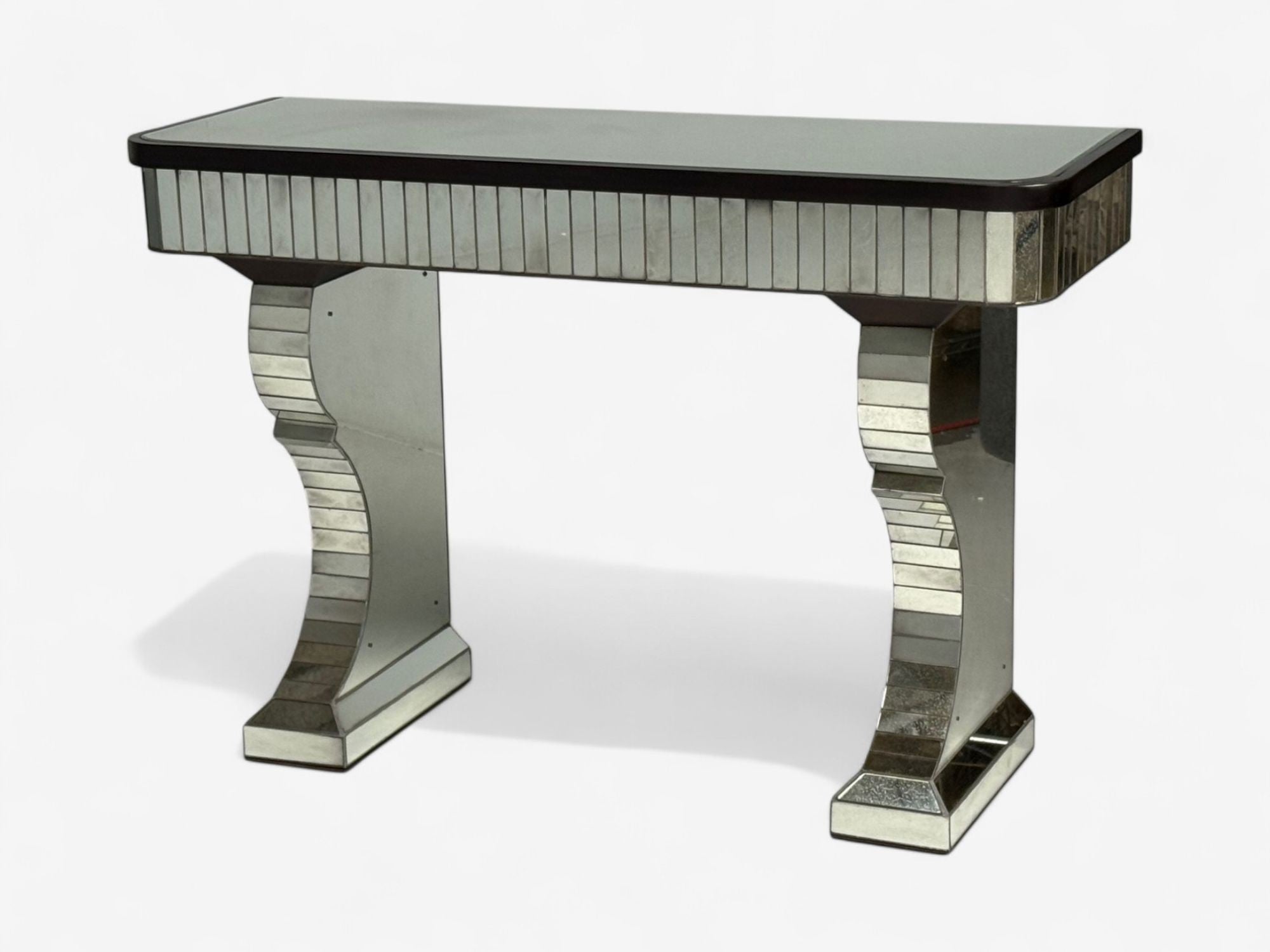 Serge Roche Style, Distressed Glass, Painted Wood, Mirrored Console Tables