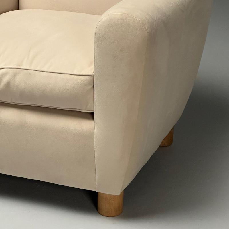 Jean Royere Style, French Art Deco, Oversized Lounge Chairs, Tan Velvet