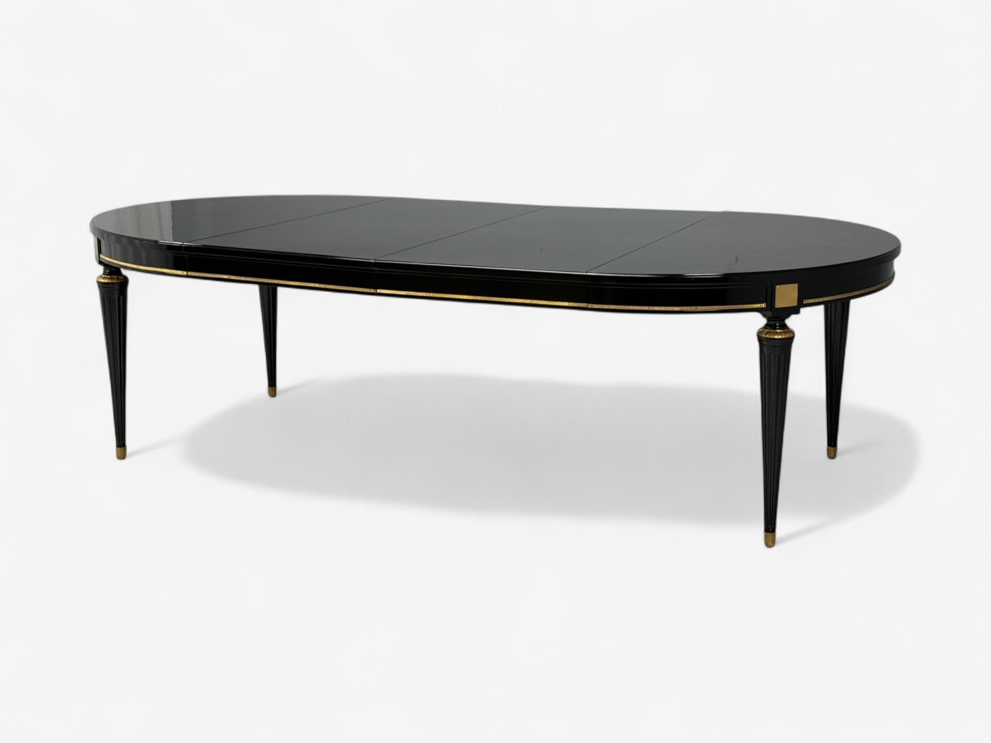 Hollywood Regency, Black Lacquer, Bronze, Ebonized Dining Table, France, 1940s