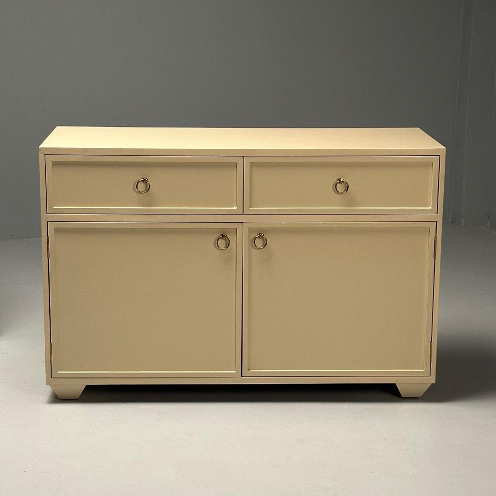 EJ Victor, Modern, 'Jackie Buffet' Cabinets, Off White Lacquer, Brass, 2000s
